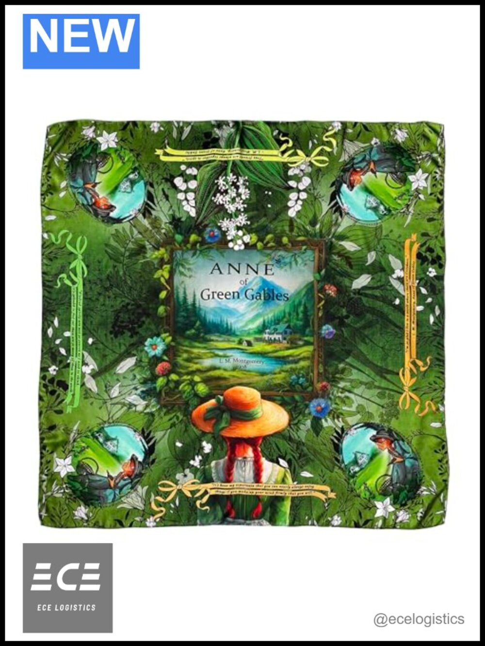 Anne of Green Gables Poly Satin Square Scarf 36x36 Light Academia Literary Gift